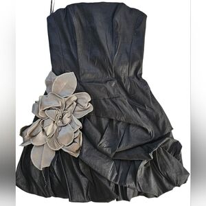 Jessica McClintock Black Mini Dress with Silver Floral Accent